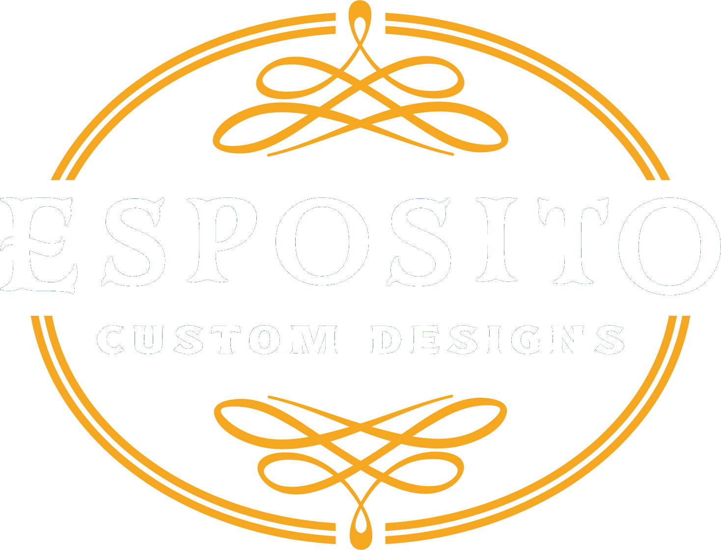 A green background with the words esposito custom designs in white.