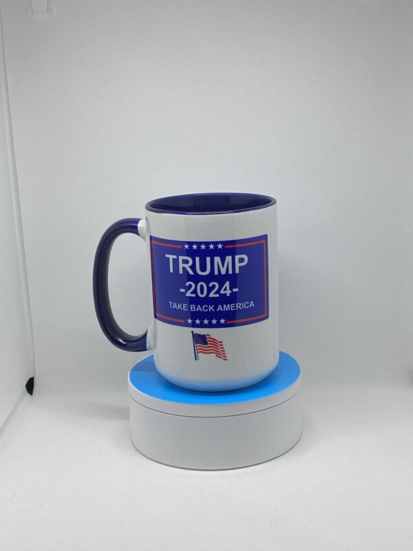 A cup that says trump 2 0 2 4 in front of a white background.