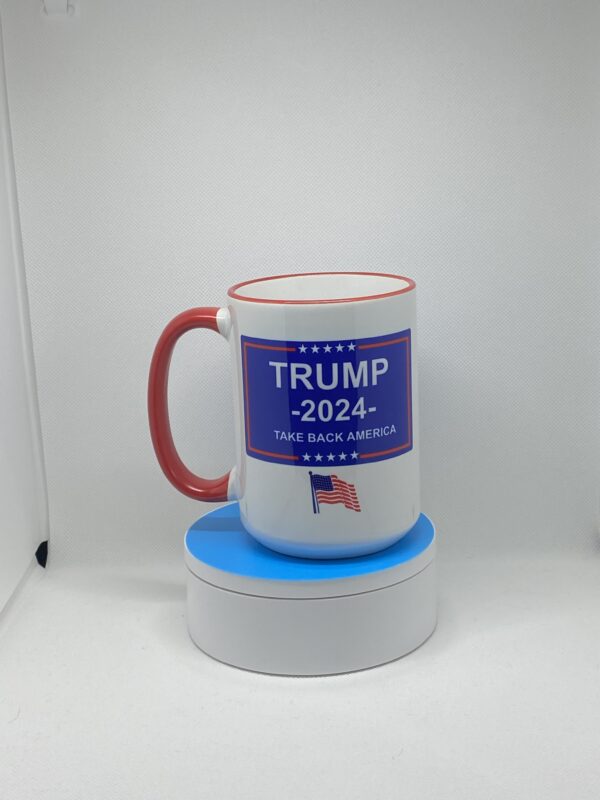 A mug that says trump 2 0 2 4 and has the name of president.