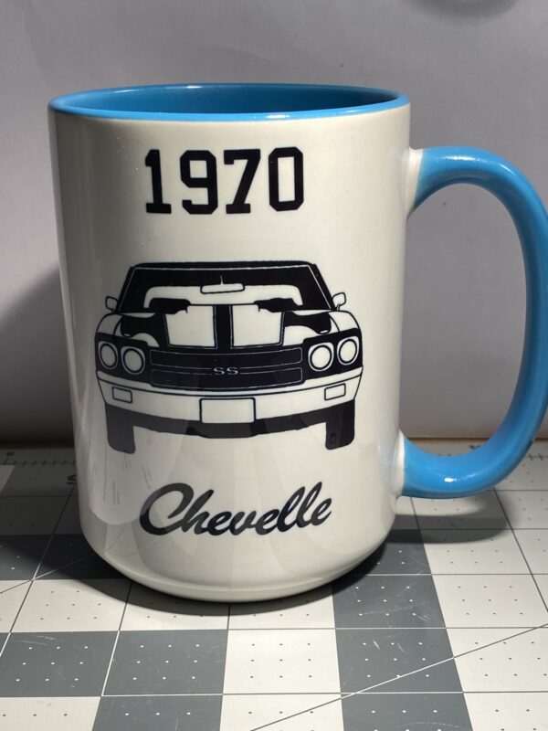 A coffee mug with the name of chevelle on it.