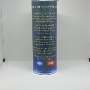 A blue candle with the words " police officer 's prayer ".