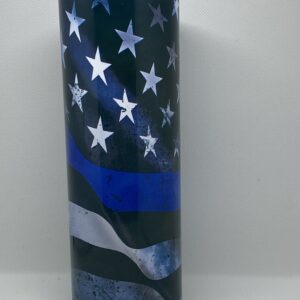 A thin blue line flag vase with stars and stripes.