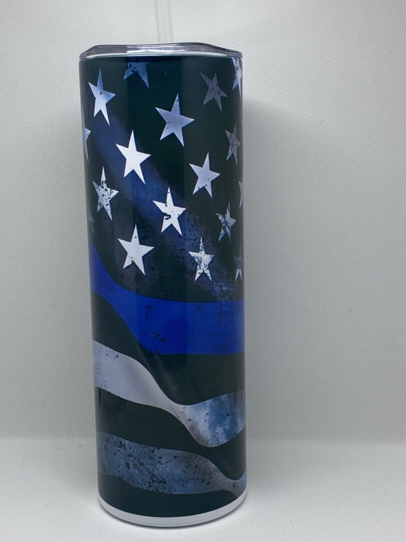 A thin blue line flag vase with stars and stripes.