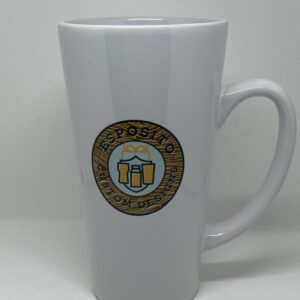 A white coffee mug with the city of boston logo on it.