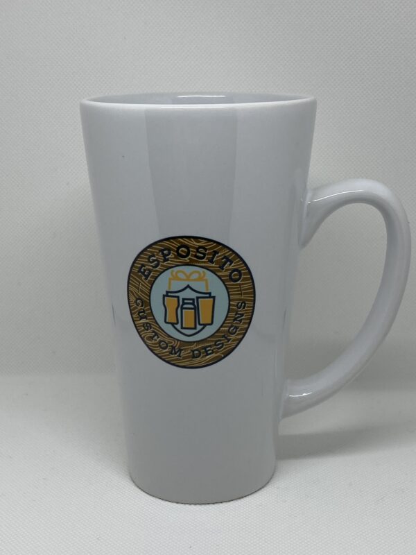 A white coffee mug with the city of boston logo on it.