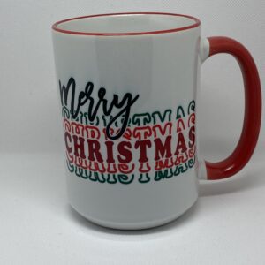 A coffee mug with the words merry christmas and happy new year.