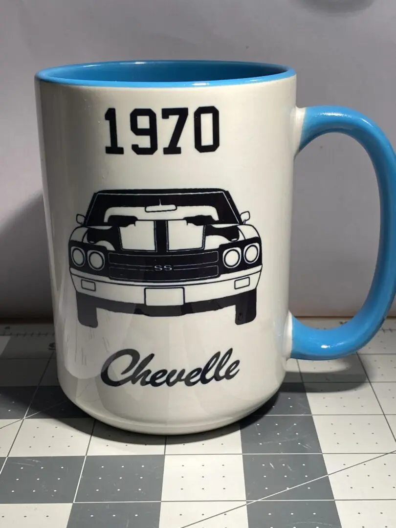 A coffee mug with the name of chevelle on it.